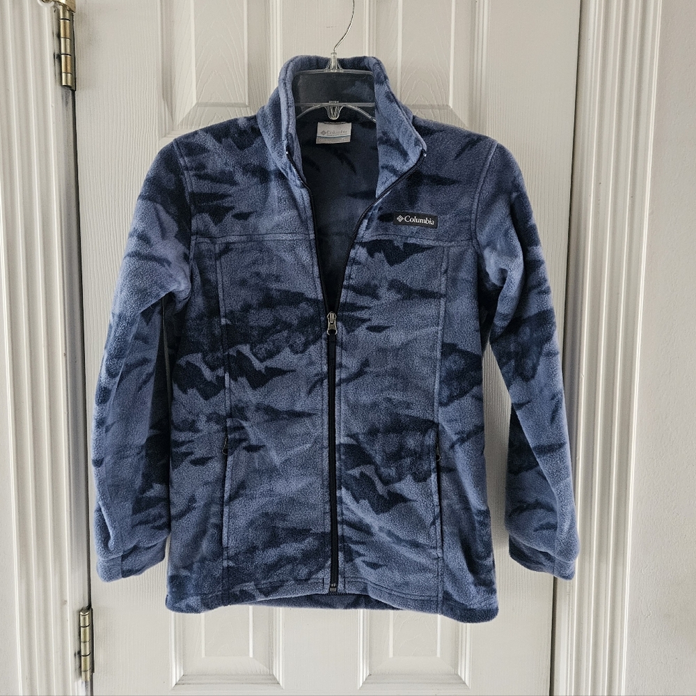 Columbia Kids Camo Blue Fleece Jacket, Sz Med - Unisex, Cozy, Active Lightweight - Picture 1 of 7